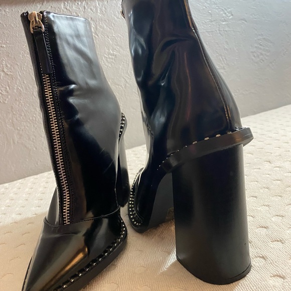 W Black Patent Heeled Boot with Silver Buttons along Sole - Picture 15 of 16